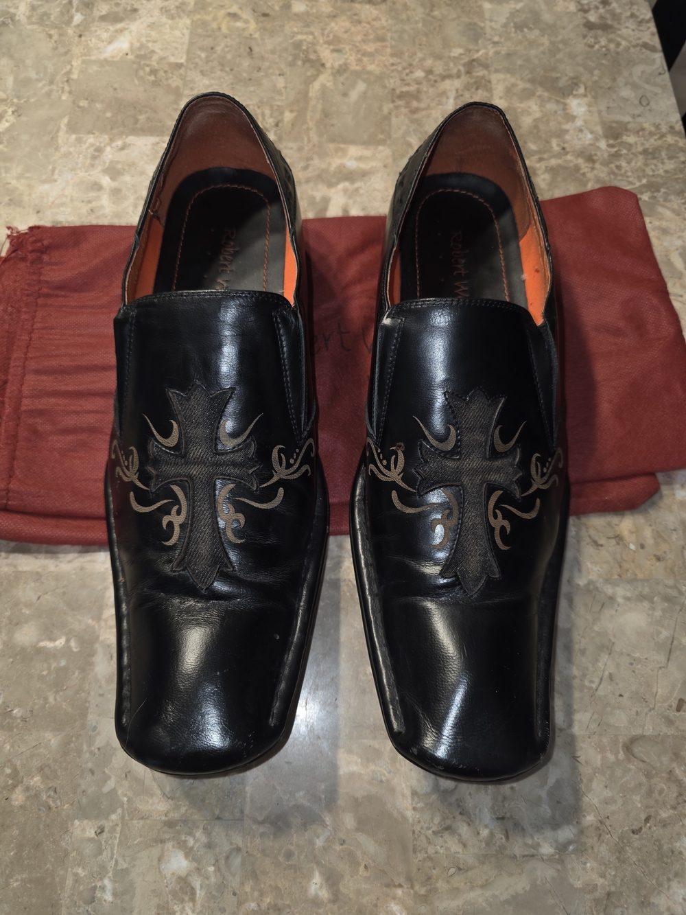 Robert Wayne Leather Slip-Ons with Decorative Cross Detail